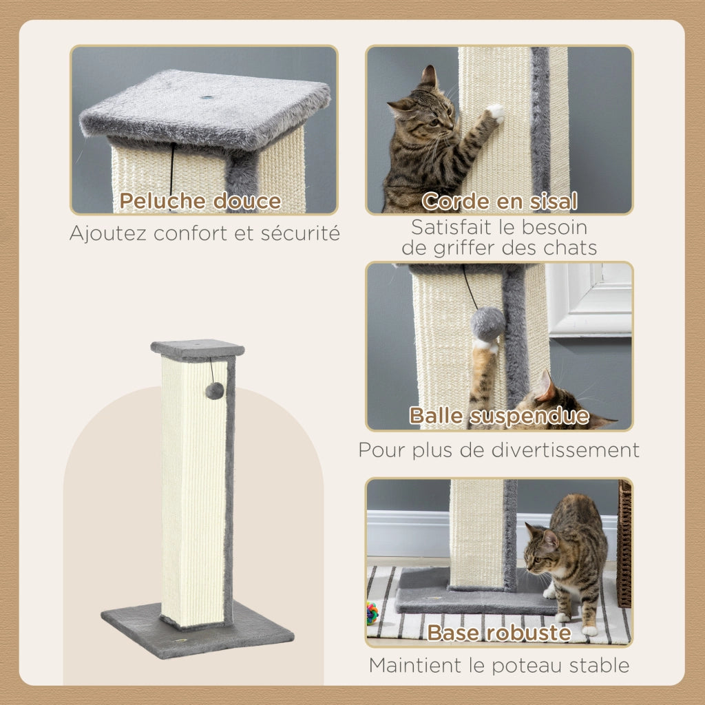 Tiragraffi per gatti con palla e base stabile ¨C zephmum ¨C 41x41x81 cm grigio e crema