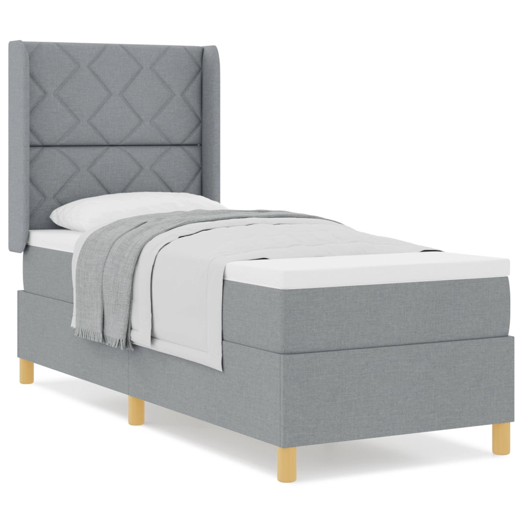 Letto Box Spring con Materasso - Grigio chiaro, 80x200 cm, Tessuto