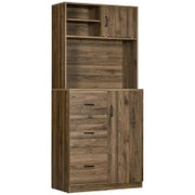 Credenza Moderna con 3 Cassetti e Armadietti, Mobile Dispensa per Cucina e Soggiorno in Legno, 80x40x178cm, Noce