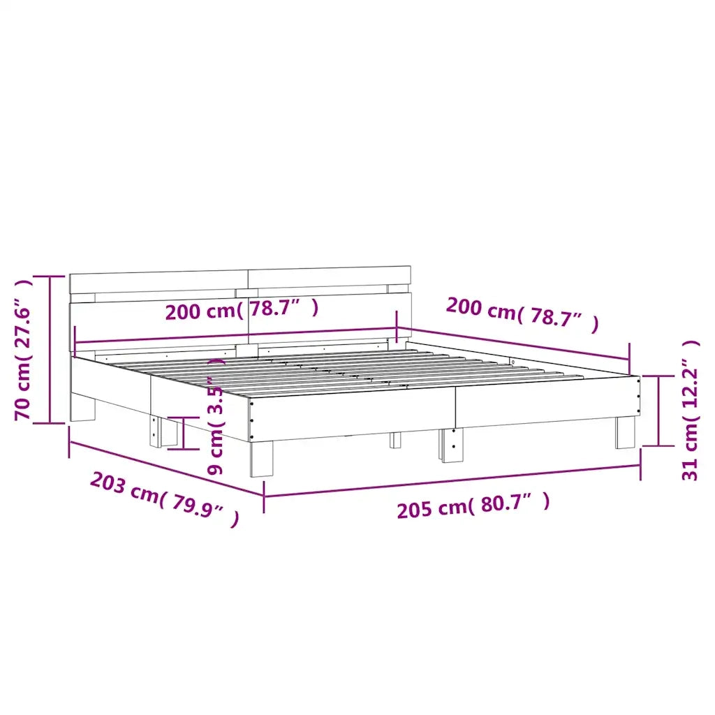 Letto matrimoniale | Letto per adulti | Giroletto Testiera Rovere Marrone 200x200 cm Legno Multistrato