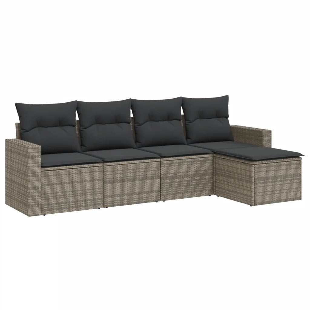 Set Divano da Giardino 5 pz con Cuscini-Sofa da Giardino-Divanetto da esterno Grigio in Polyrattan 593482
