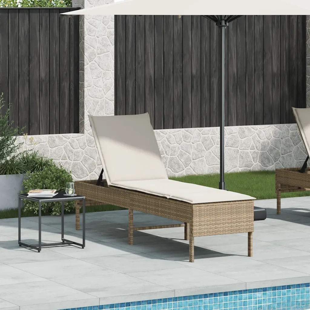 Lettino Prendisole | Sdraio da giardino | Lettino da sole con Cuscini Beige 55x200x44 cm in Polyrattan