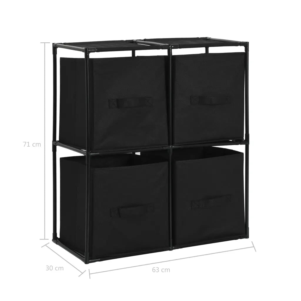 Armadietto con 4 Cesti in Tessuto Nero 63x30x71 cm Acciaio 282462