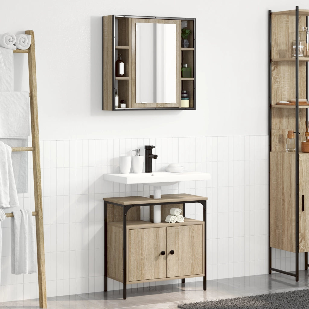 Set Armadietti Bagno 2 Pezzi Rovere Legno Ingegnerizzato