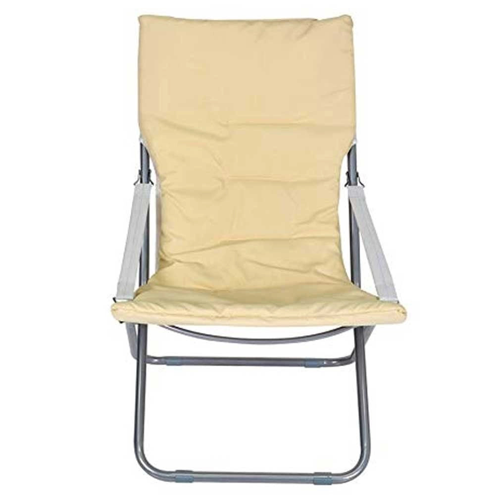 Trade Shop - Spiaggina Sedia Canapone In Acciaio Tessuto Imbottito Pieghevole Relax Beige -