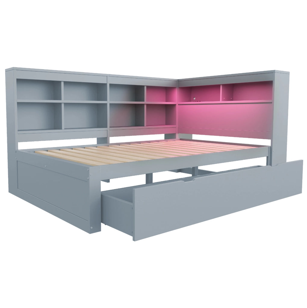 Divano letto 140x200 cm con contenitore; USB e LED in legno grigio
