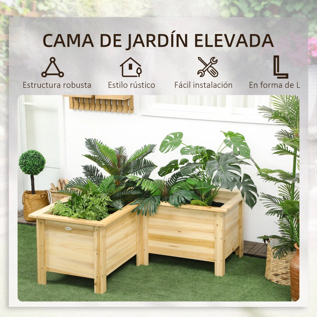 Giardiniere Rialzato in Legno per Esterno Forma L ¨C Minimal ¨C 120x120x50 cm Naturale