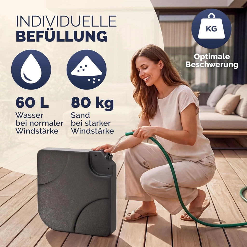 ® Pesi Base Ombrellone 4 Pezzi 80kg 60L Riempibili con Acqua Sabbia Ombrelloni a Braccio Base a Croce Resistente alle Intemperie Connettori Metallici
