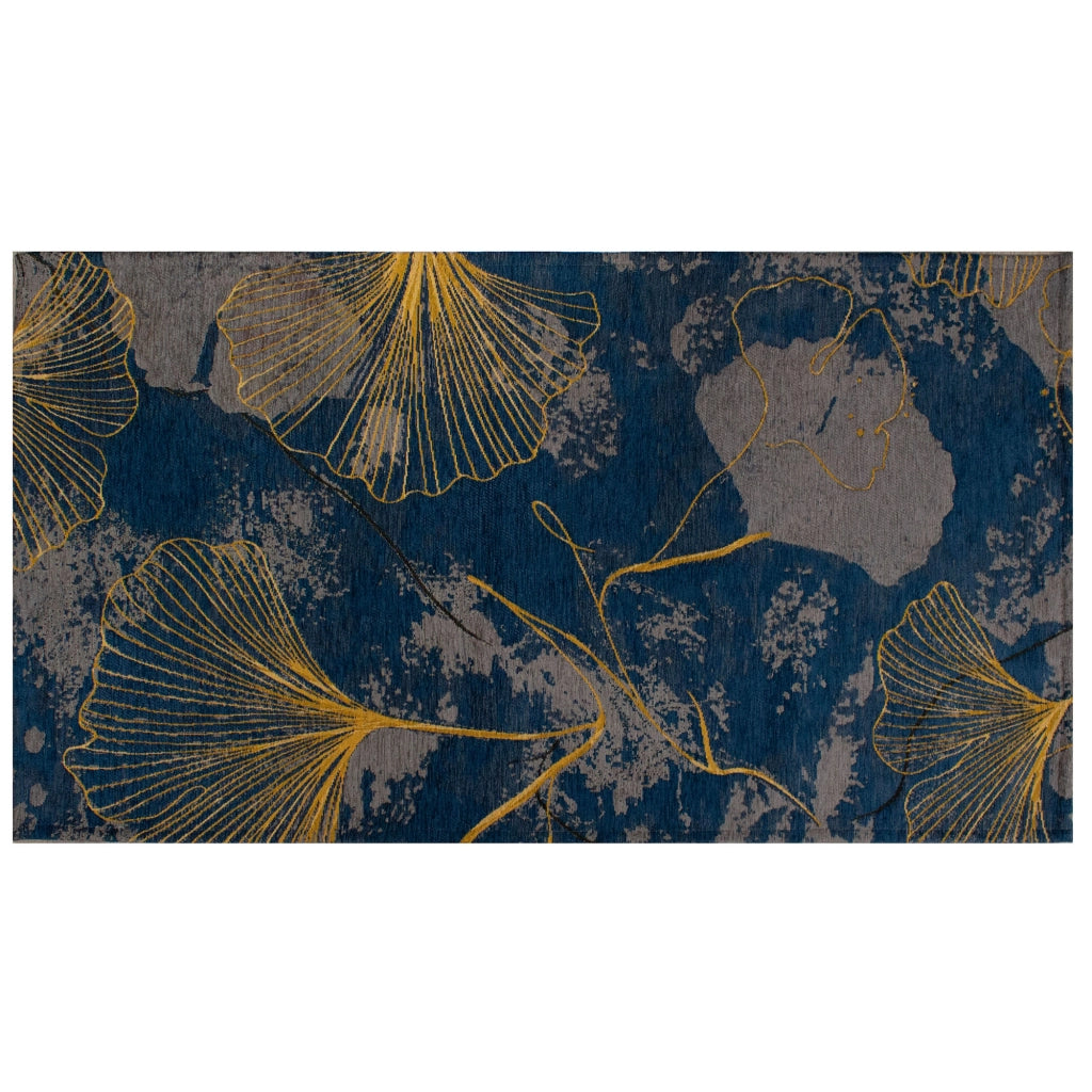 Tappeto Arredo Moderno Morbido in Ciniglia Ingresso Antiscivolo Prodotto Italiano  Soggiorno Camera Salotto Disegni Piazzati Cotone Varie Misure Grande Ginko/Indaco - 140x200 cm