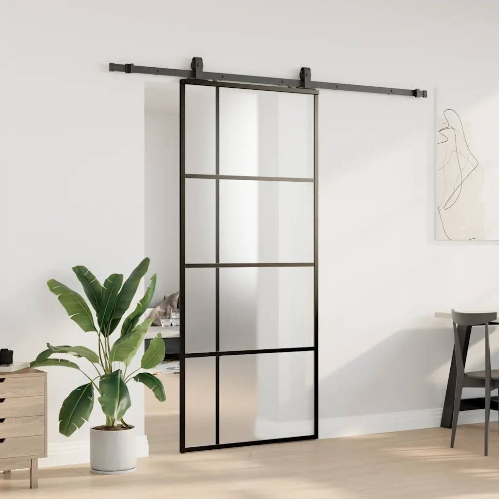 Porta Scorrevole con Ferramenta Nera 90x205 cm in Vetro ESG 3375951