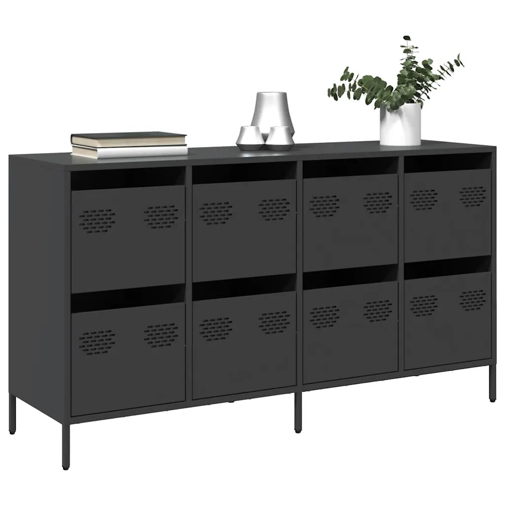 Credenza Nera 135x39x73,5 cm in Acciaio Laminato a Freddo
