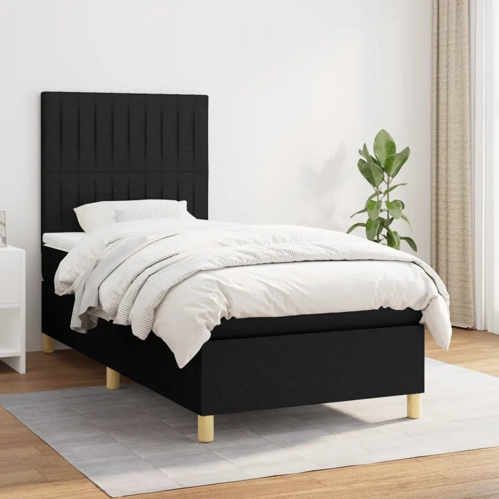 Letto singolo | Letto per adulti | Giroletto a Molle con Materasso Nero 90x190 cm in Tessuto