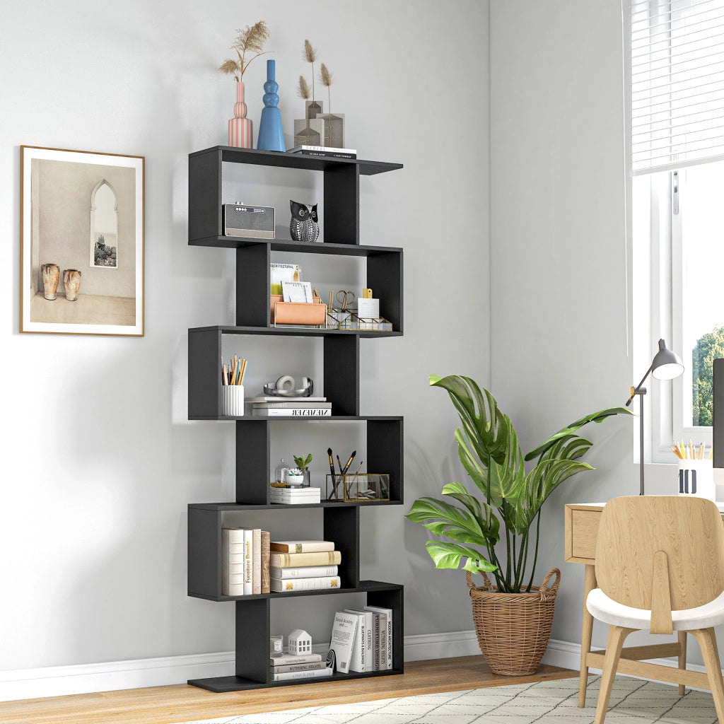 Libreria a Zig Zag Design Contemporaneo ¨C Zephmum ¨C 6 Ripiani 80x23x192 cm Nero