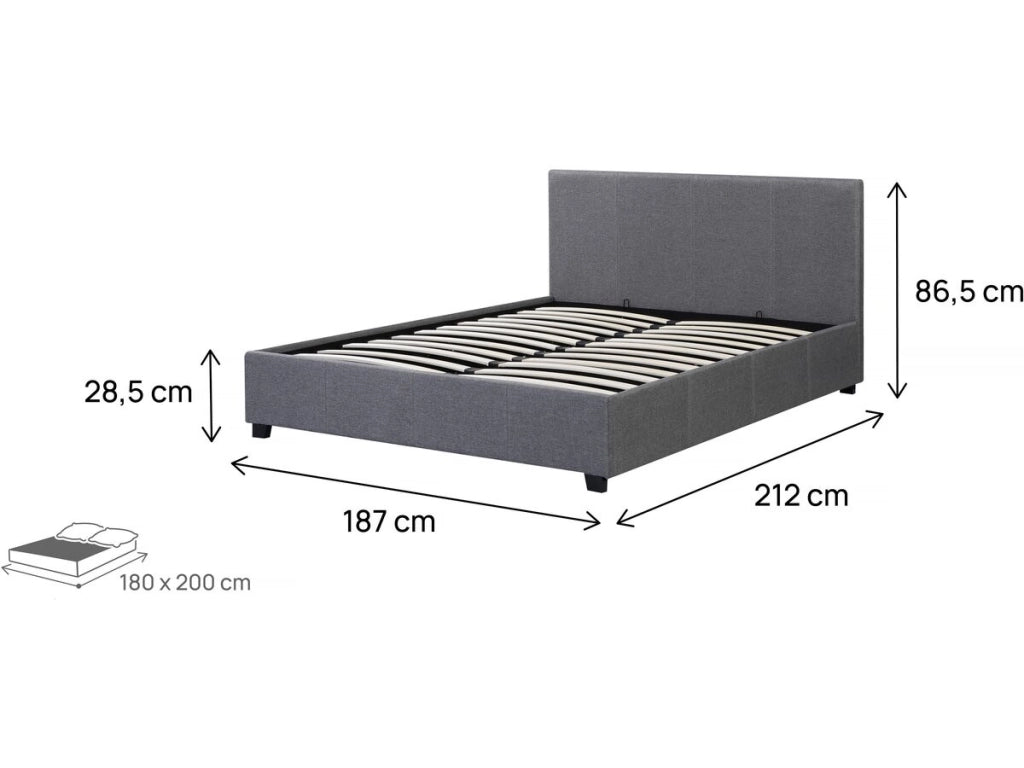 Letto doppio con contenitore "Carla" - 180 x 200 grigio