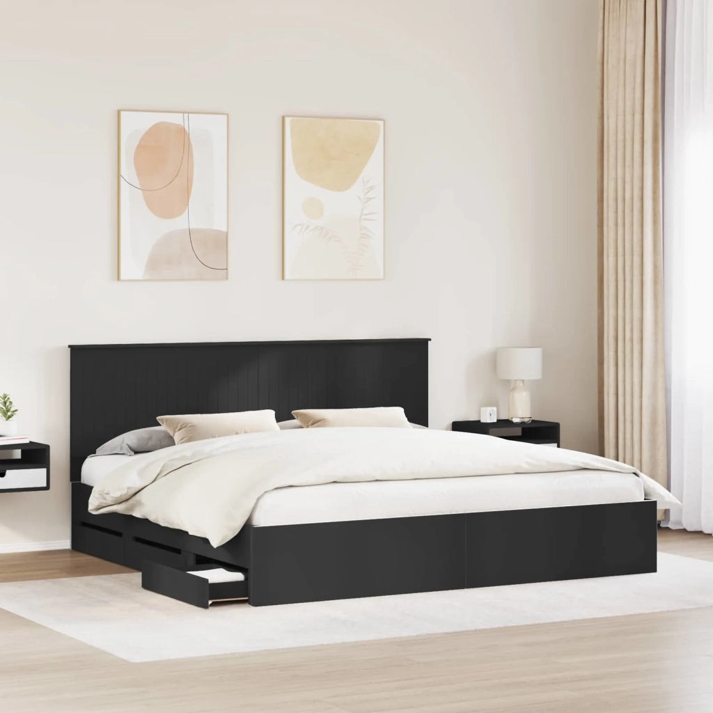 Struttura del letto-Giroletto Nero 200 x 200 cm Legno Ingegnerizzato 956741