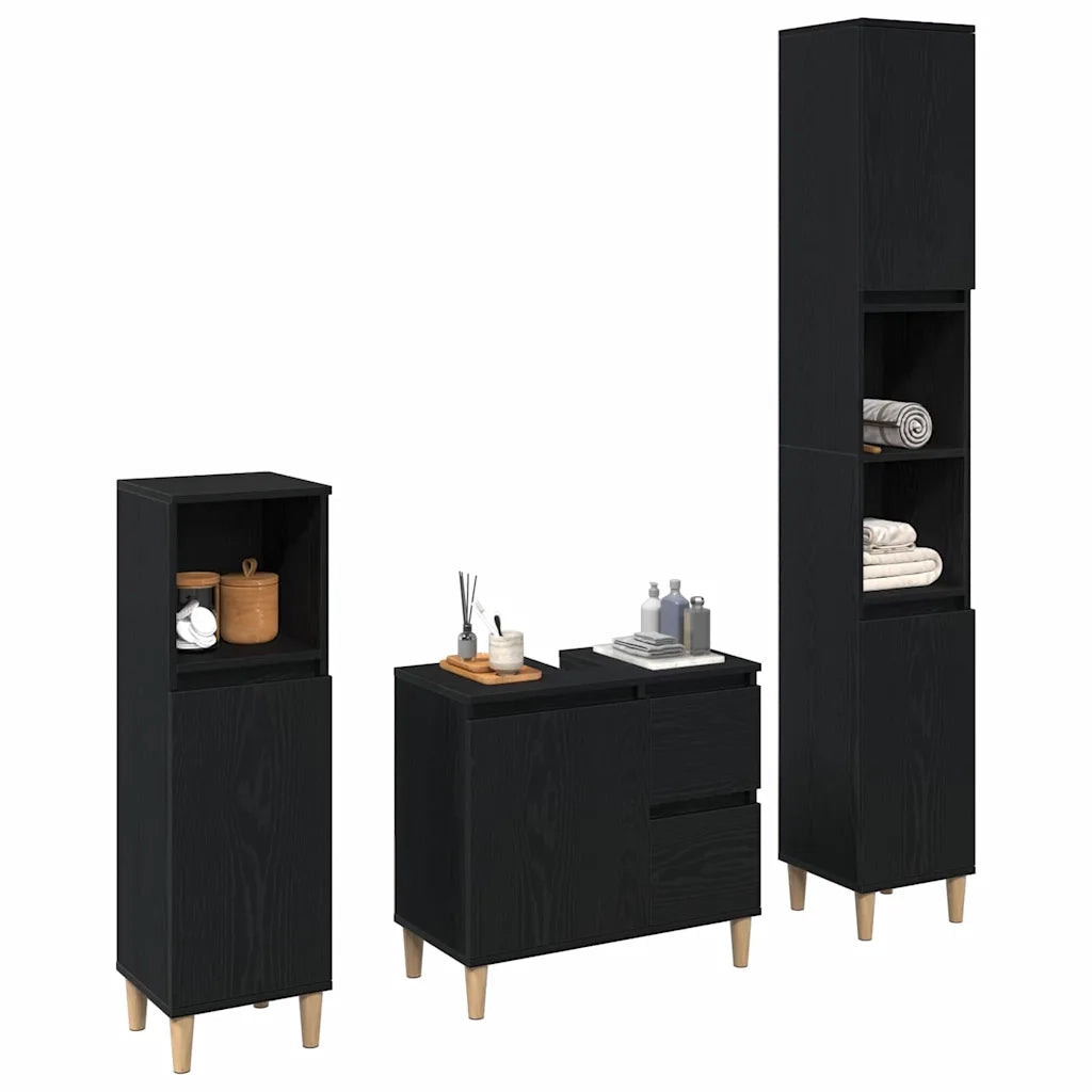 Set di mobili per il bagno Montaggio a parete 3 pcs Rovere Nero 3333086