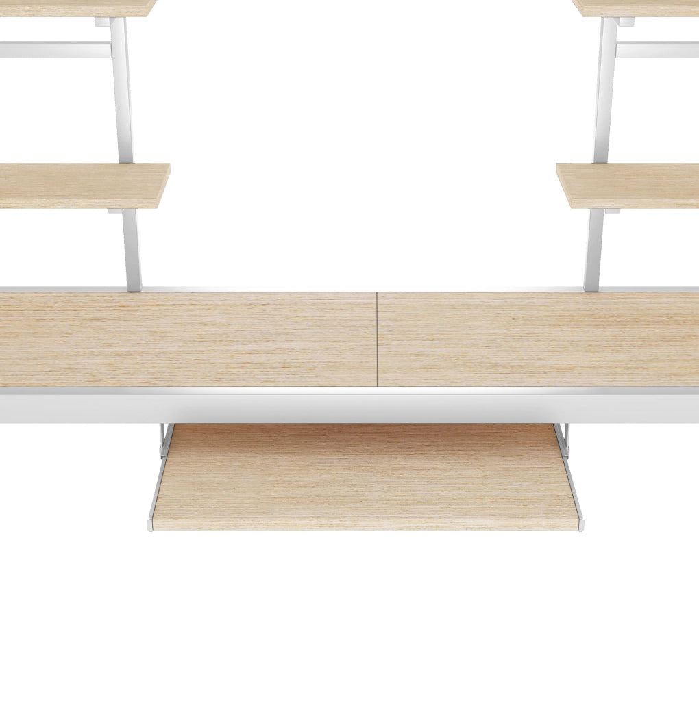 Letto a castello 90x200 con scrivania, scaffali e scala, bianco