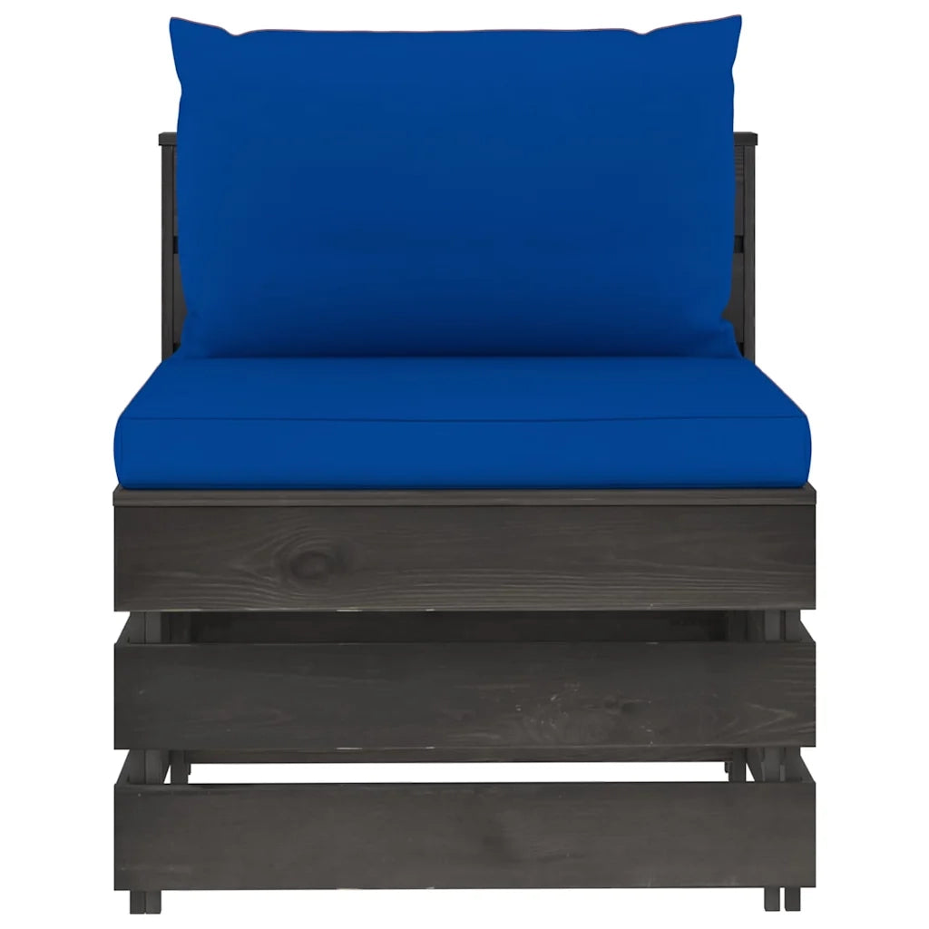 Divano componibile-Divano Centrale Modulare con Cuscini in Legno Impregnato Grigio 671495