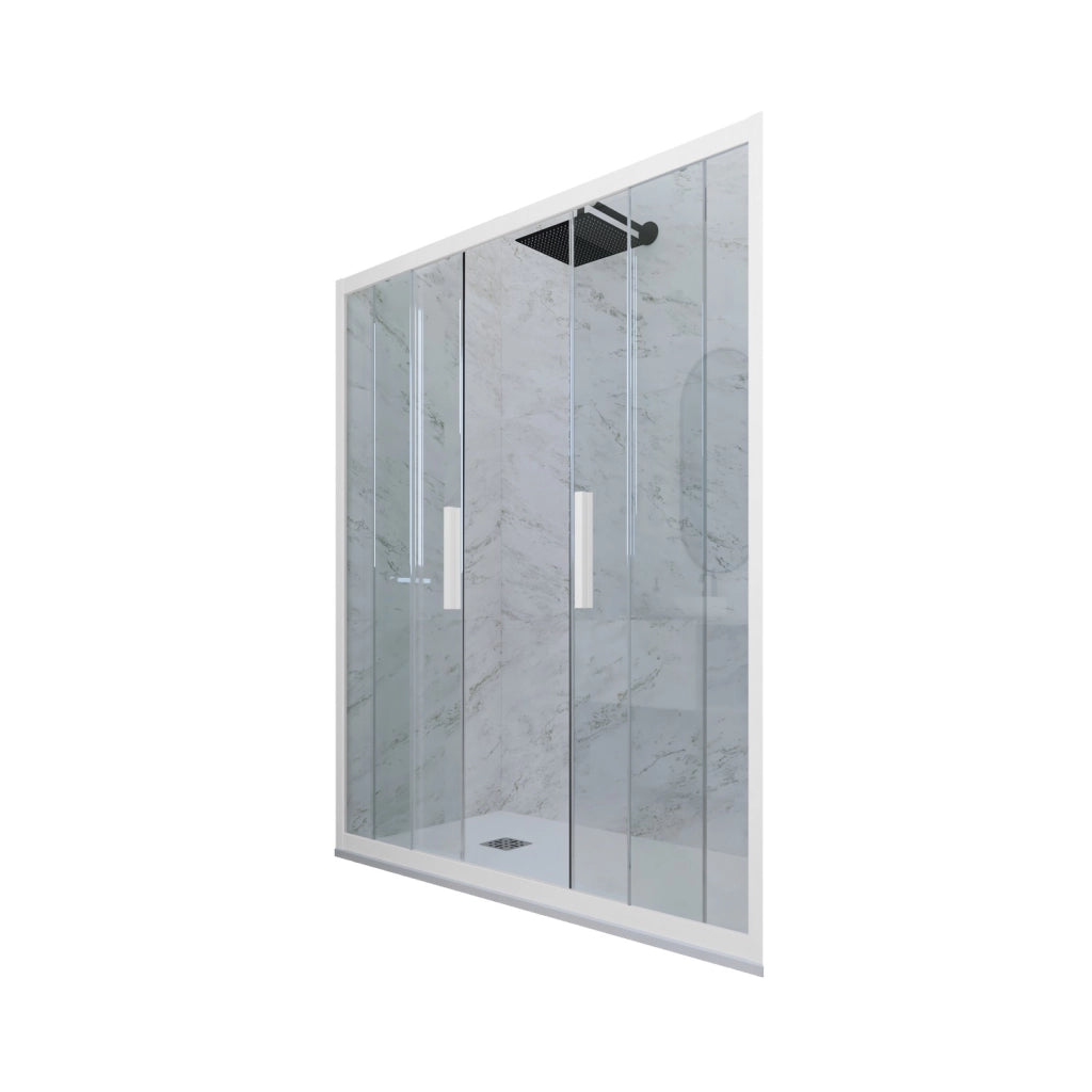 Porta doccia scorrevole 160 CM H 200 Vetro Trasparente Profilo Bianco Matt mod. Glam