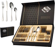 Set di posate in acciaio inossidabile con scatola regalo, 24 pezzi, set di posate per 6 persone, con cucchiaio, coltello e forchetta, processo di lucidatura a specchio, resistente al lavastoviglie, per uso domestico, festa, ristorante