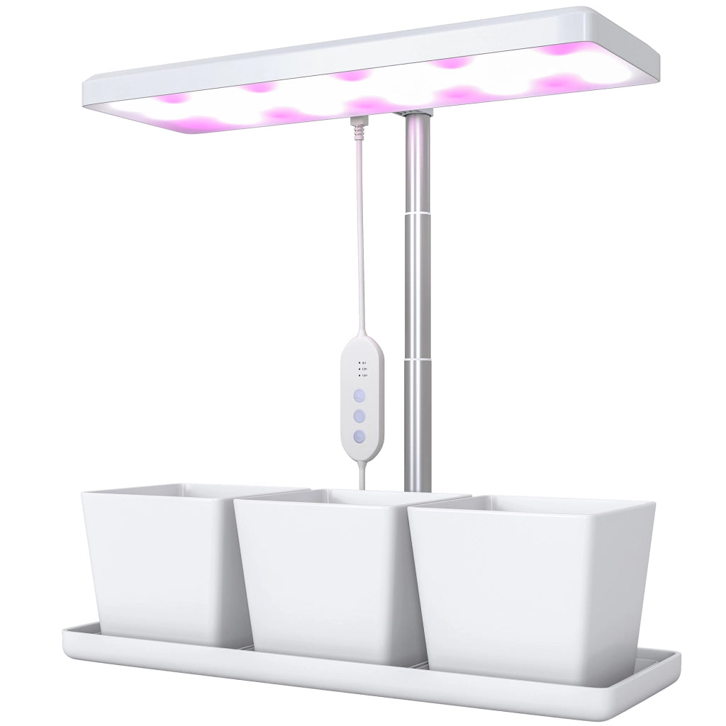 Lampada crescita LED 10W con 3 vasi ¨C zephmum ¨C 31,8x13,4x35,6 cm bianco