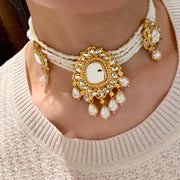 Set composto da collana e orecchini con pendente di perle, realizzati a mano: stile vintage con perline