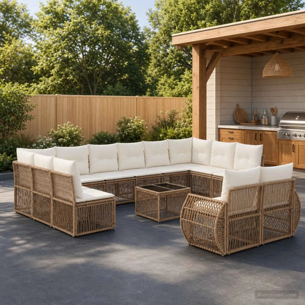 Set Divano da Giardino 13 pz Beige e Bianco Crema polyrattan 3435567