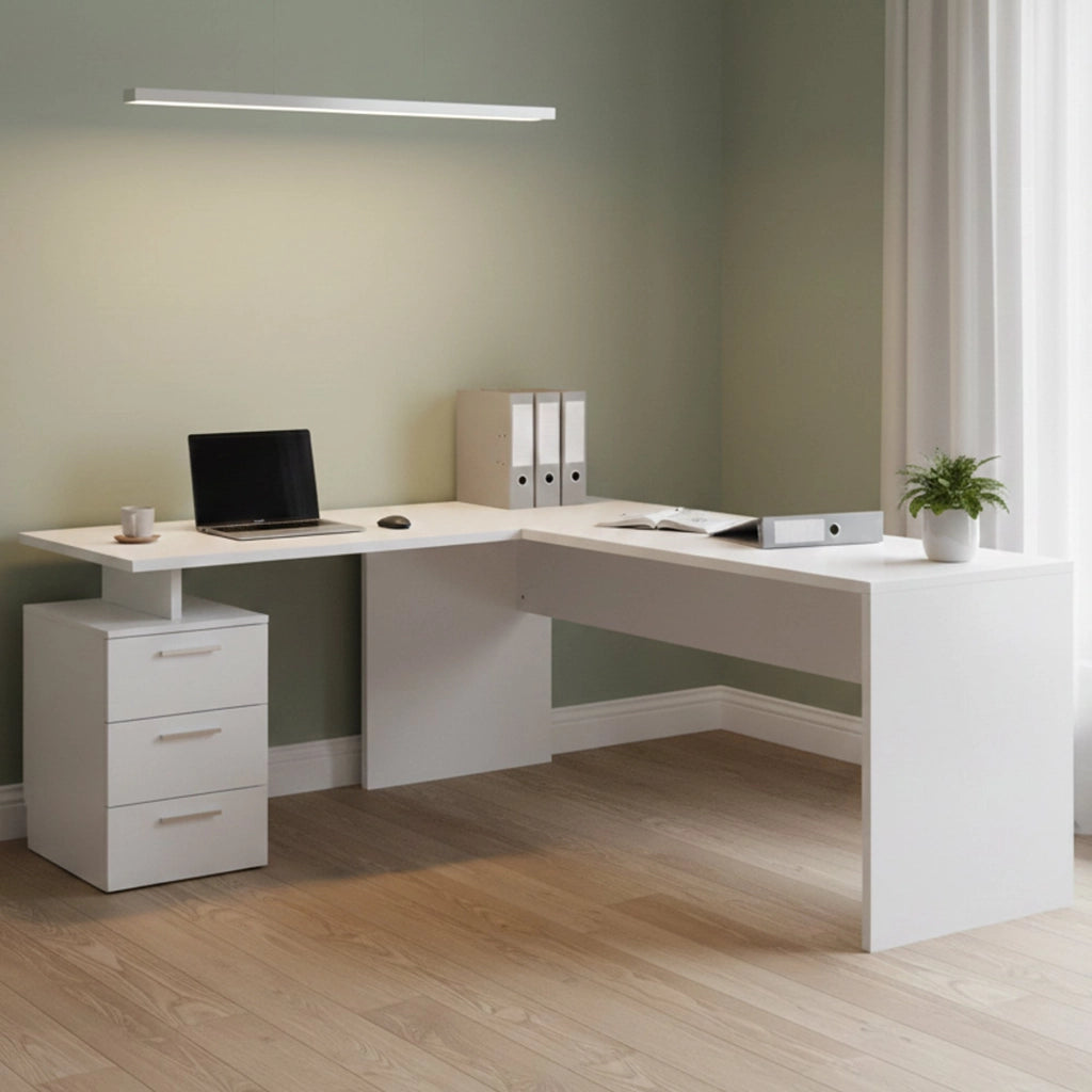 Ascuby, Scrivania Angolare Made in Italy, 180x60x75h cm Bianco Lucido