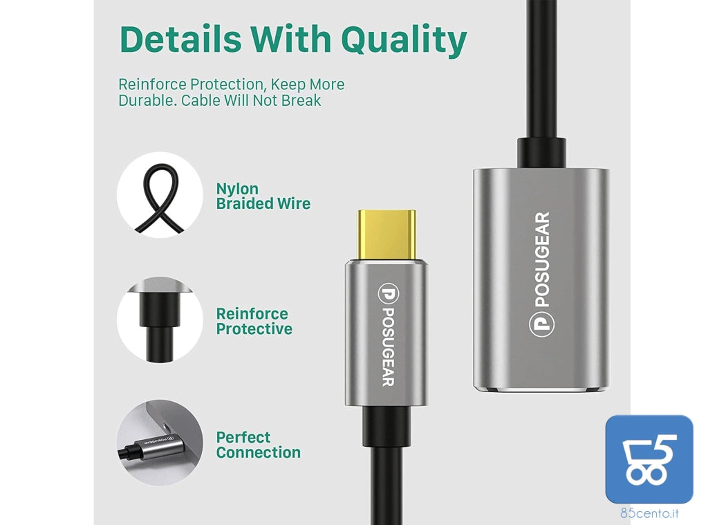 POSUGEAR Cavo OTG Type Cavo Adattatore OTG USB C Maschio a USB 3.0 Femmina 5 Gbps, Compatibile Huawei, Honor, Moto, Samsung, Oneplus, Sony, Xiaomi, Pocophone , Apple Tablet e Notebook