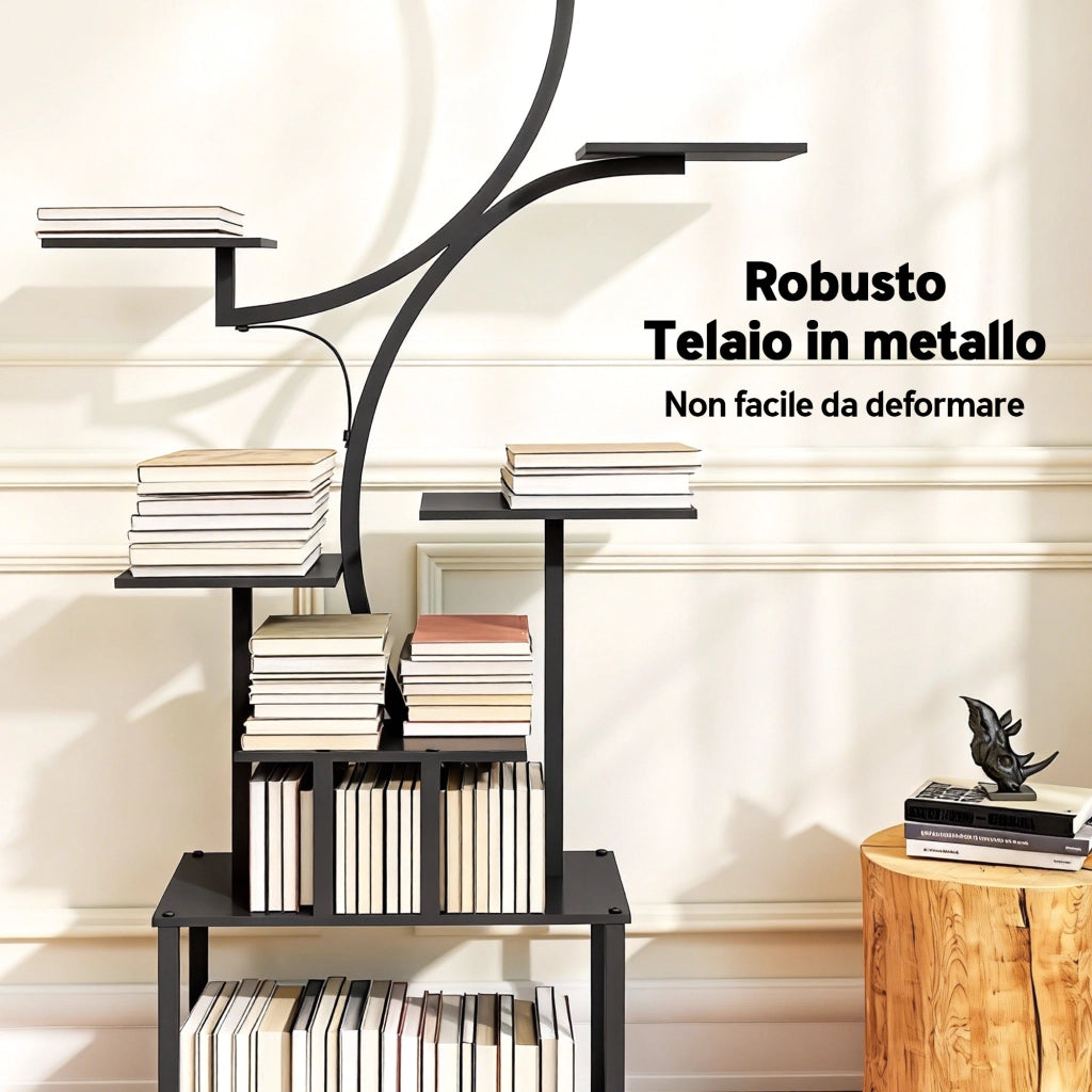 Portapiante a 8 Livelli con Design a S per Interni ed Esterni, in Metallo, 74x26x158.5 cm, Nero