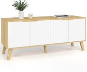 Credenza bassa scandinava 140 cm FINN in legno effetto faggio 4 ante bianche