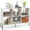 Scaffale a 6 Cubi, Libreria Aperta in Legno con Gambe Metalliche, Ripiani Regolabili in 5 Posizioni, Dispositivo Antiribaltamento, Scaffale per Casa e Ufficio, 120 x 35 x 79,5 cm (Bianco)
