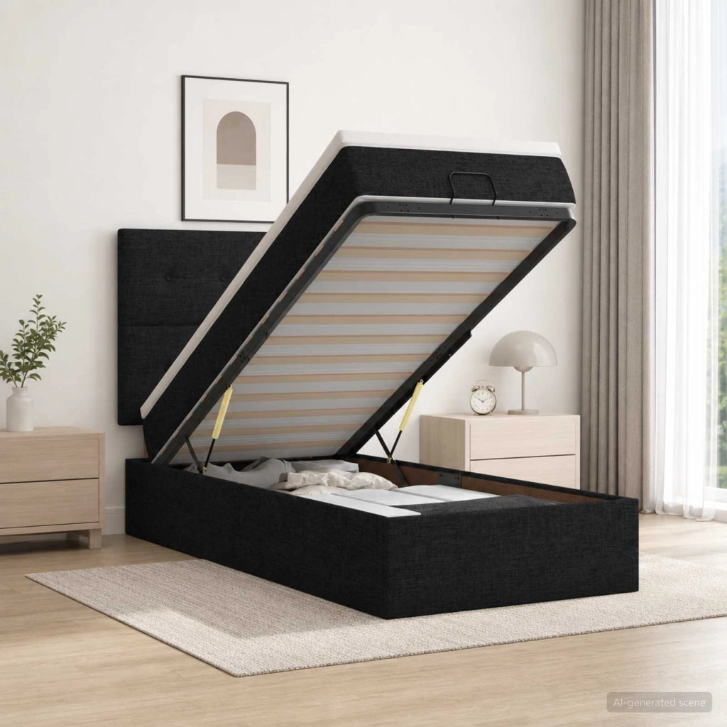 Letto ottomano con materasso Nero 80 x 200 cm Tessuto 3457447