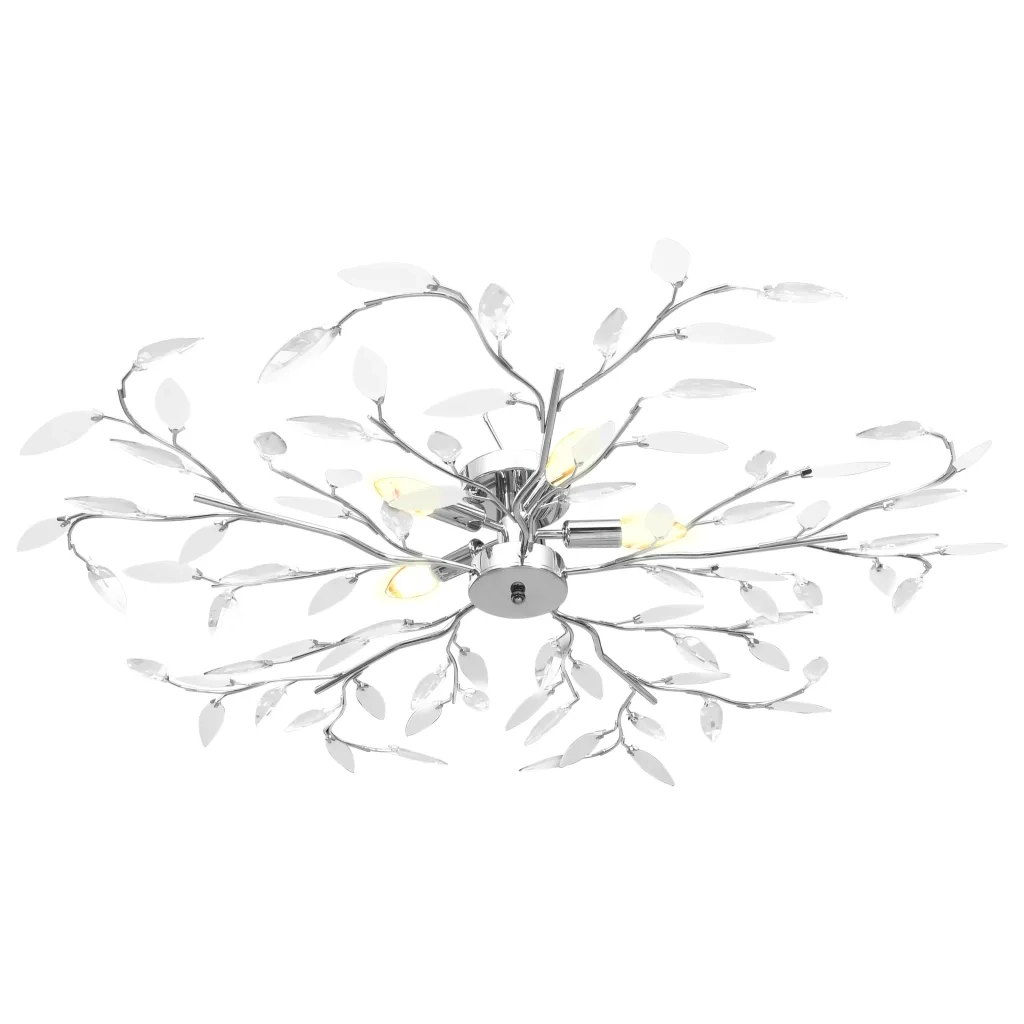 Lampadario Foglie e Bracci in Cristallo Acrilico 5 E14 Bianco CFW1550017