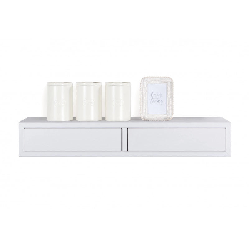 Mensola da Muro con Cassetto, Comodino Sospeso, Mensola da Parete, Bianco, 88,2x13,4 p23,7 cm - Domino Maxi