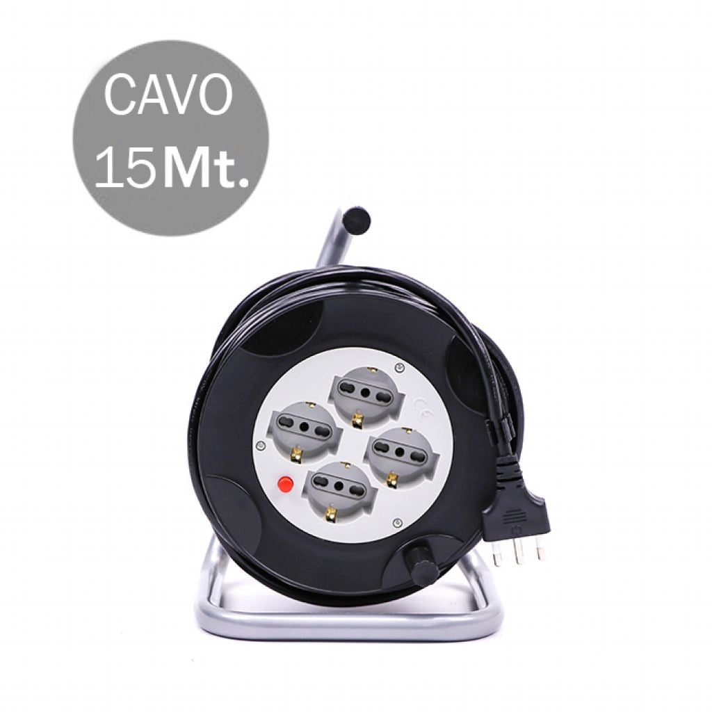 4 Prese Bipasso/Schuko con Protezione Termica Ripristinabile Cavo Lunghezza 15m 3x1,5 mm con spina da 16a
