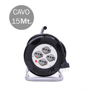 4 Prese Bipasso/Schuko con Protezione Termica Ripristinabile Cavo Lunghezza 15m 3x1,5 mm con spina da 16a