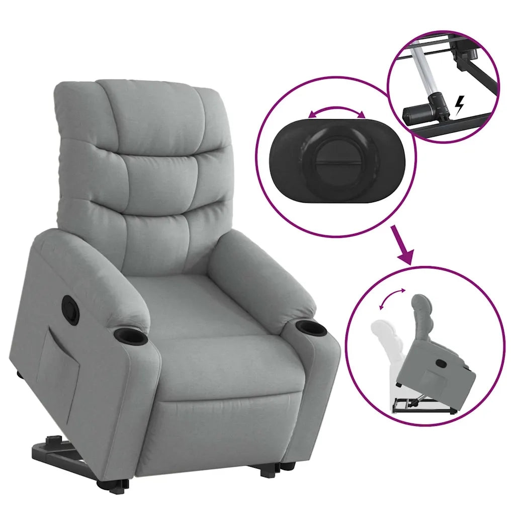 Poltrona Alzapersona Reclinabile Grigio Chiaro in Tessuto 3206645