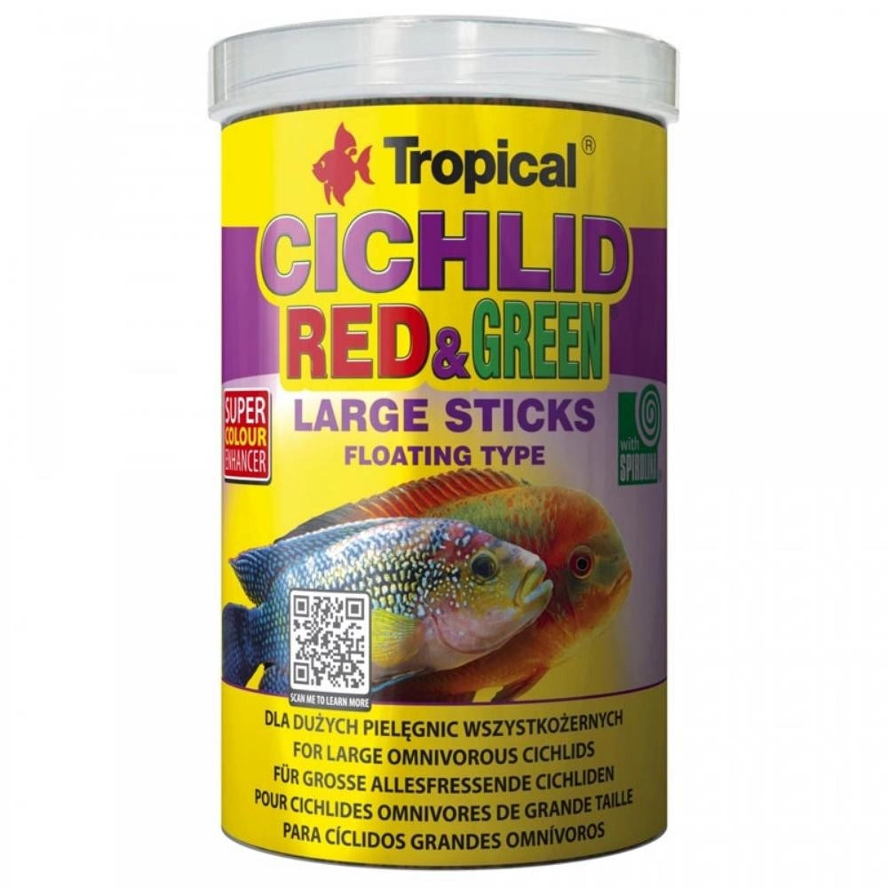 Tropical Cichlid Red & Green Large Sticks - stick con astaxantina e spirulina per Ciclidi di taglia grande Formato: 1000 ml