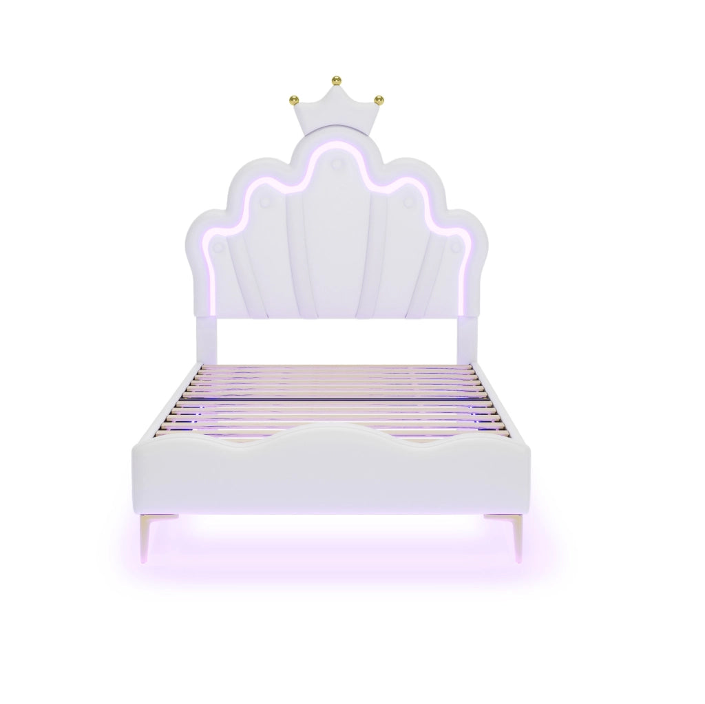 Letto matrimoniale 90x200 cm con testiera a nuvola e luci LED; PU; bianco