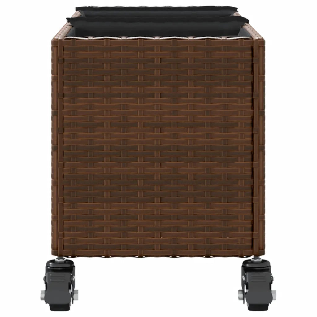 Fioriera con Ruote e 3 Vasi Marrone 107x32x38 cm in Polyrattan