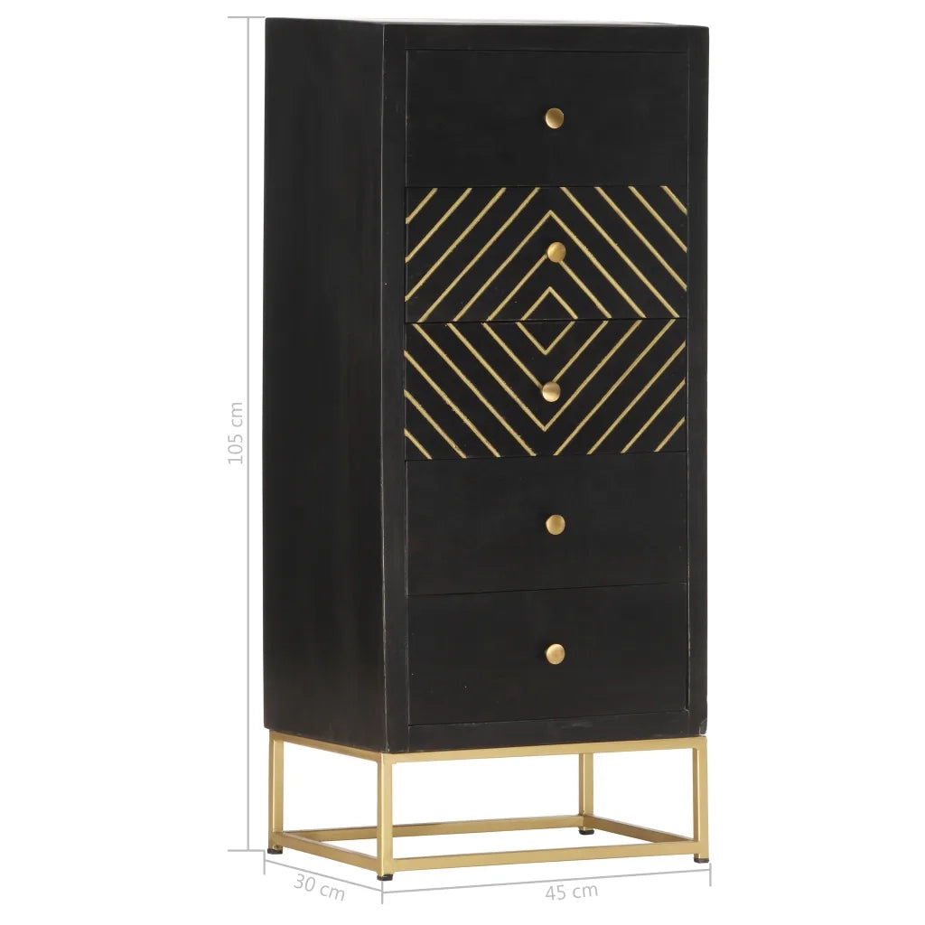 Cassettiera Nero e Oro 45x30x105 cm in Legno Massello di Mango 286513