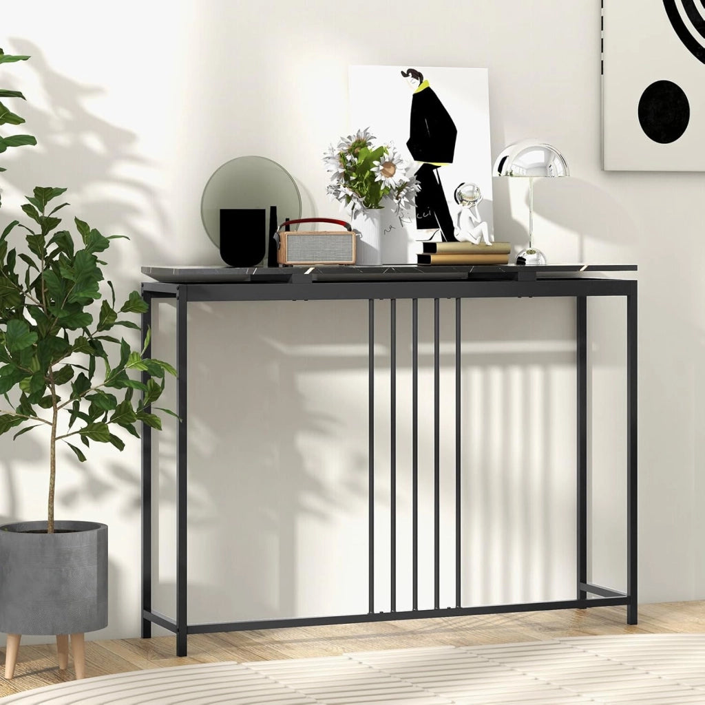 Tavolo da Ingresso Stretto, Tavolo Consolle Moderno in Finto Marmo con Struttura in Acciaio, Tavolo Multiuso per Salotto e Corridoio, 120 x 30 x 90 cm