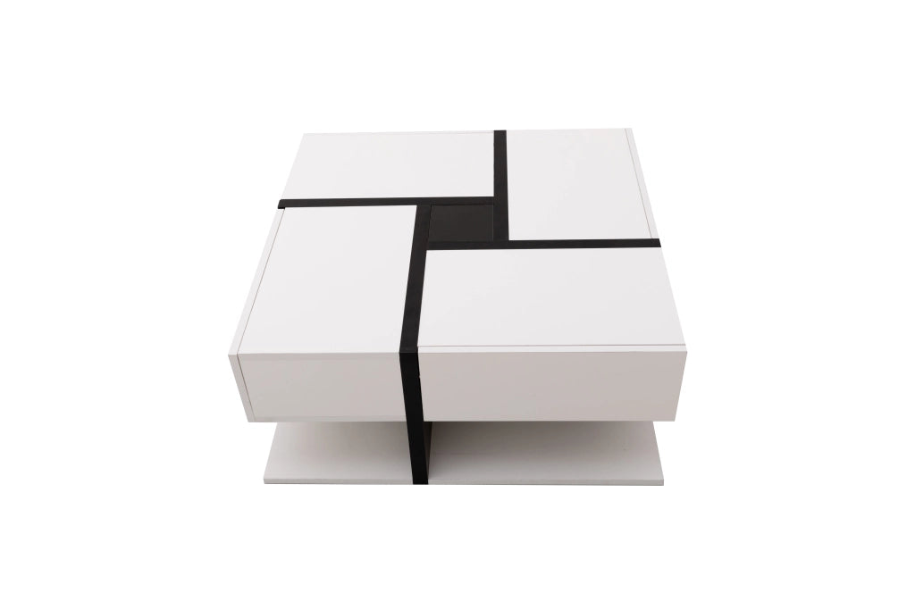 TAVOLINO DA SALOTTO Quadrato 78x78x36 cm Bianco Lucido con 4 Cassetti