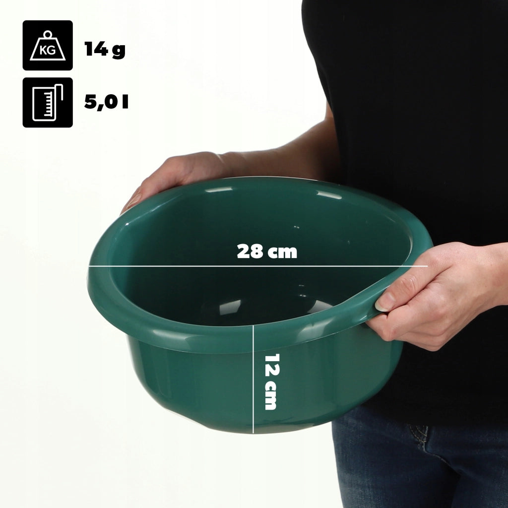 Bacinella in plastica KADAX da 5 litri, rotonda, con manici.