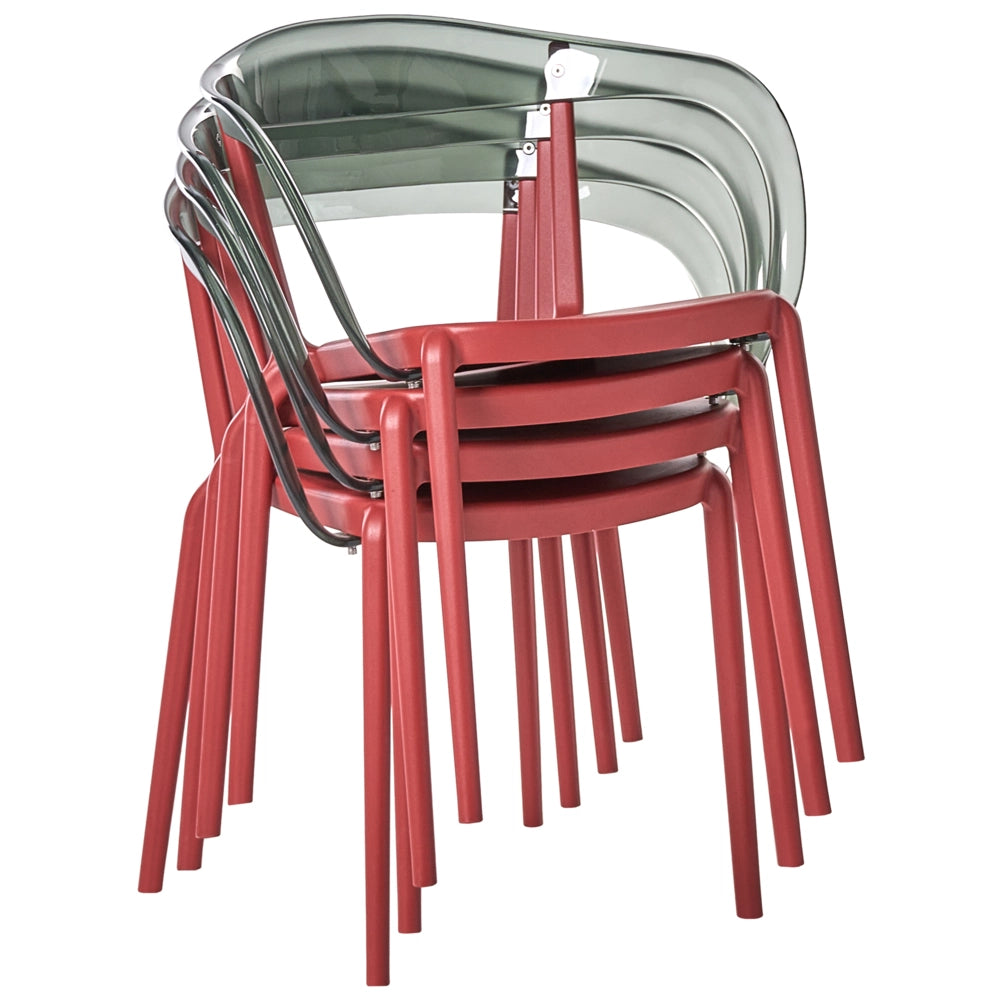 Set di 4 sedie da giardino rosso Materiale sintetico Plastica Interno Esterno Giardino con braccioli Sala da pranzo Stile moderno minimalista