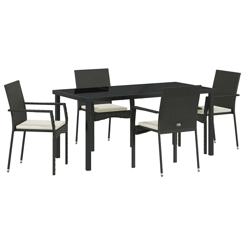 Set da Pranzo per Giardino con cuscino 5 pcs Nero polyrattan 3380081