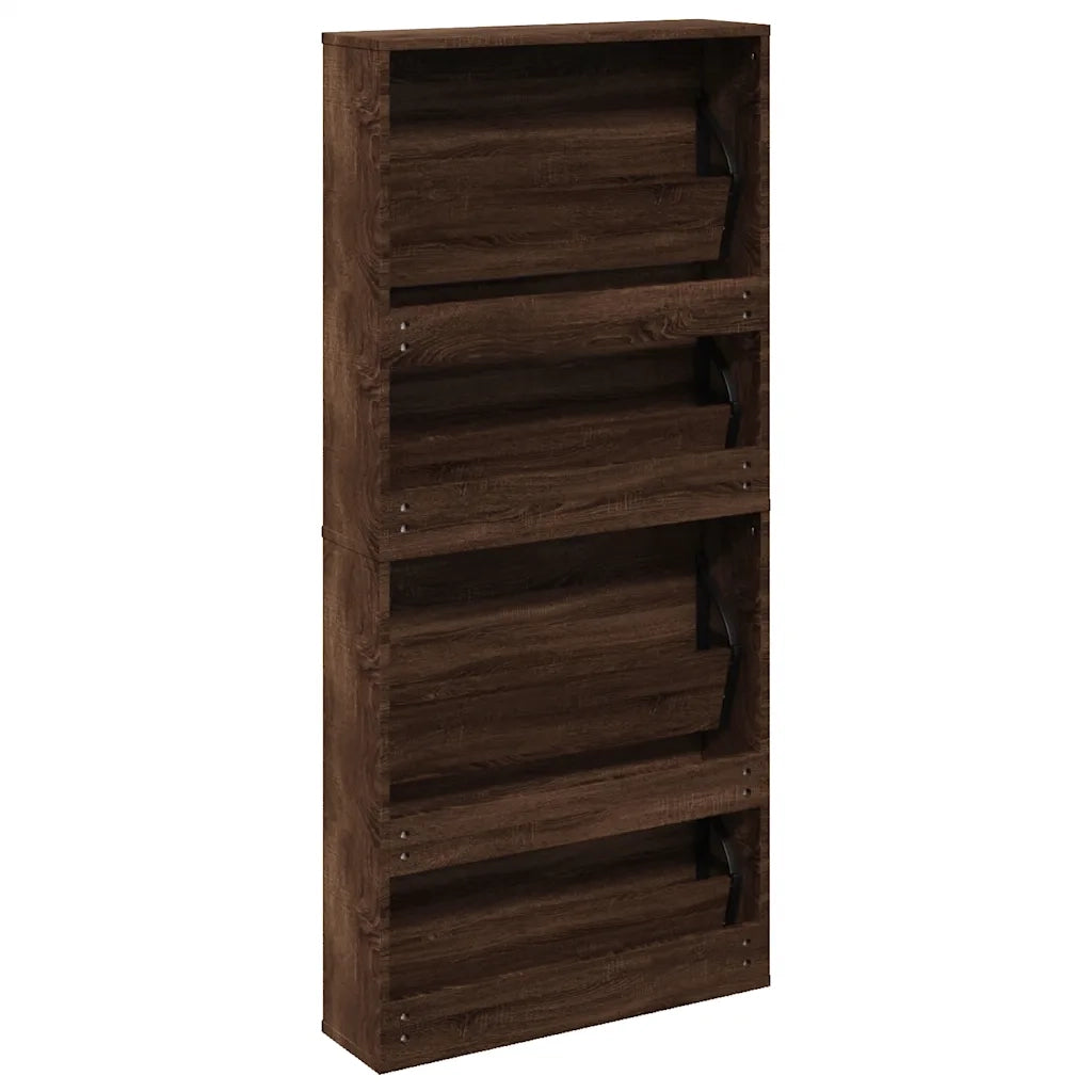 Scarpiera con Specchio a 4 Livelli Rovere Marrone 63x17x134 cm