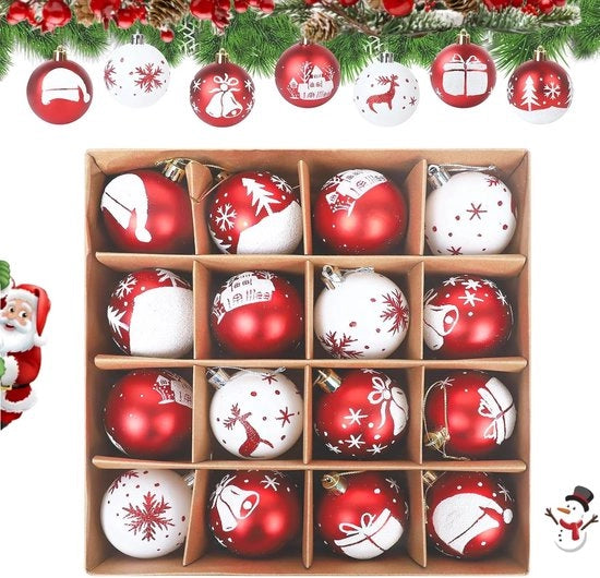Decorazioni per albero di Natale, 16 pezzi, palloncini rossi e bianchi per albero di Natale con corda