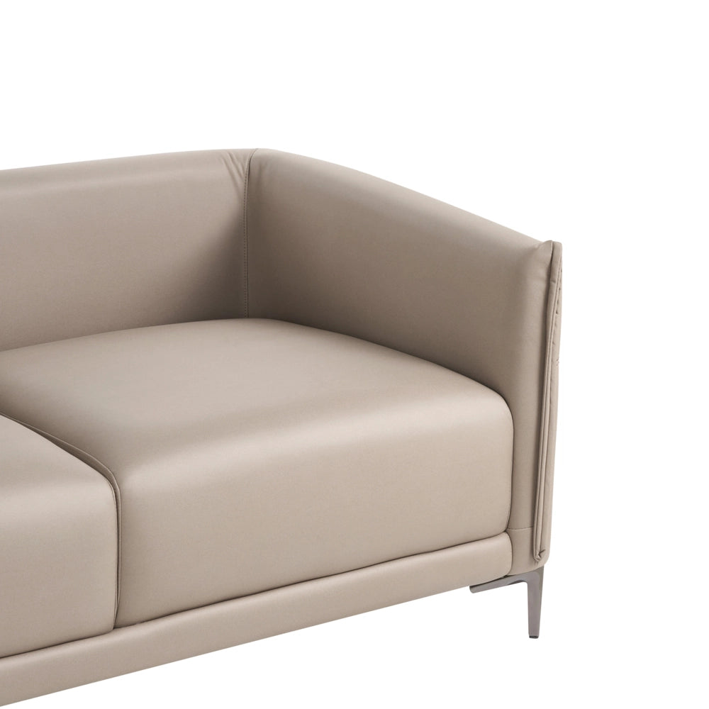 Divano 2 posti tortora imbottito in tessuto con gambe in metallo stile moderno minimalista